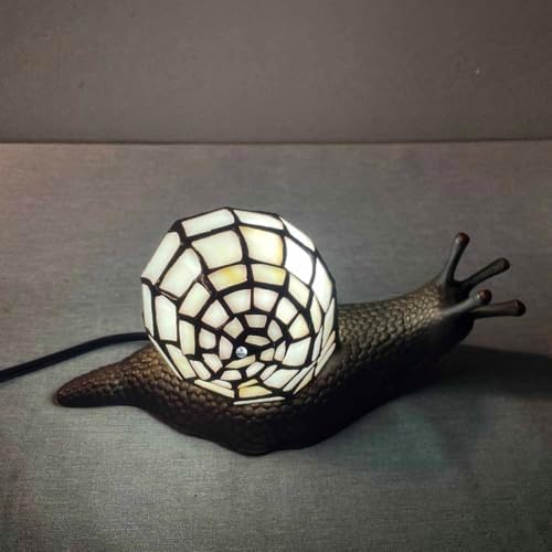 Bieye L10988 White Land Snail Tiffany Style Stained Glass Accent Table Lamp - Image 5
