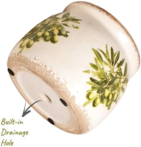 Olive Ceramic Planter, Italian Mediterranean Flower Pot for Indoor Plants - Image 4