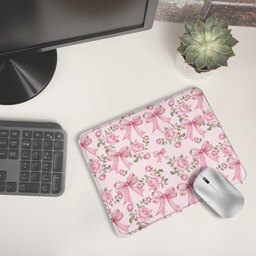Coquette Pink Floral Bow Mouse Pad, Cute Preppy Girly Pink Bow Ribbon Mouse Pads for Wireless Mouse Computers Laptop Desk Accessories, Preppy Girly Office Supplies, 9.5x7.9 Inch - Image 6
