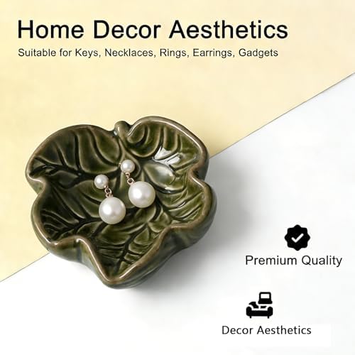 3.5' Green Leave Ceramic Jewelry Tray Set of 2 for Dressing Table - Image 5