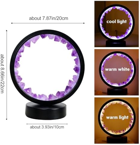 Runyansghi Amethyst Tooth Night Lamp 8.6" Natural Healing Crystal Bedside Lamp USB Port 3 Colours Dimming Mode Bedroom Lamp Suitable Night Light Ideal Gift - Image 2