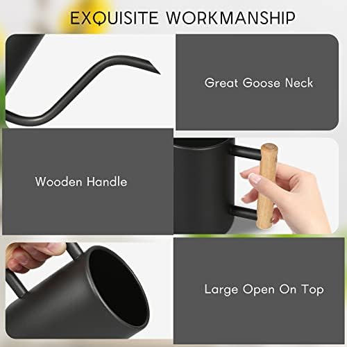 Watering Can for Indoor Plants, 35 oz/1000 ml Metal Stainless Steel Pot with Long Spout for House Plants Bonsai Outdoor Garden Flower Decorative (Black) - Image 6