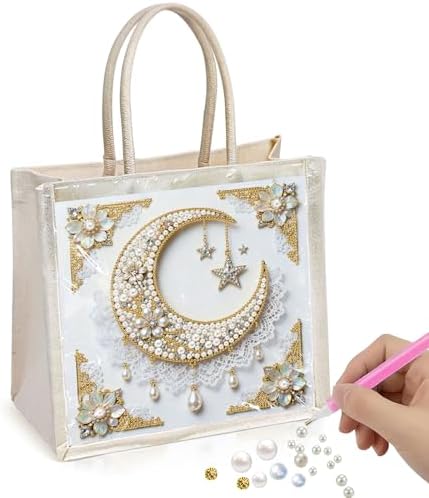 Xylzzuit DIY Pearl Painting Canvas Tote Bag Kit 11.42IN Diamond Art Handbag for Women Shopping Grocery Bag Dots Beads Art Craft Gift (Moon) by Xylzzuit