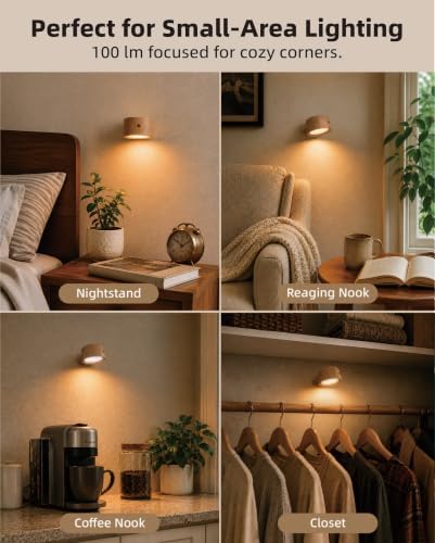 Wall Lights, Rechargeable Magnetic Wall Sconce with Remote, Wood Grain-2Pcs - Image 4