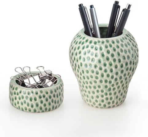 Strawberry Ceramic Pen Holder & Paper Clip Tray Set of 2 by Unknown