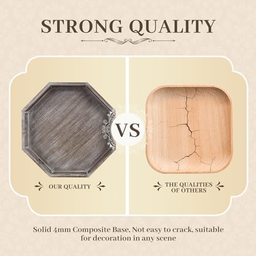 Wooden Decorative Tray, Small Serving Tray with Wood Bead, Farmhouse Big Tray for Ottoman, Countertop, Coffee Tabl, 13" x 13"x 1.6" (Retro Brown) - Image 5
