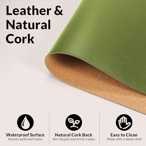 AFIING Cork Desk Mat, 35.4" x 17", Olive Green,Desk pad Protector - Image 3
