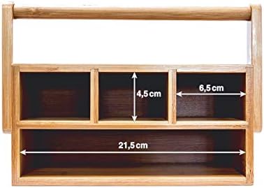Relaxdays Bamboo Table or Desk Organiser, HxWxD: 20 x 25 x 11.5 cm, with 4 Compartments, Pen or Pencil Holder, with Handle, Natural Brown - Image 4