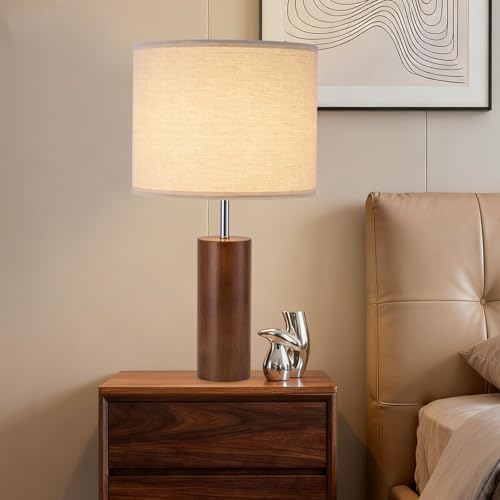 lapupu 23.5" Wood Table Lamps Set of 2 for Living Room, Vintage Farmhouse Bedside Lamps for Bedroom, Large Round Desk Lamps for End Table Nightstand, Walnut Wood - Image 6