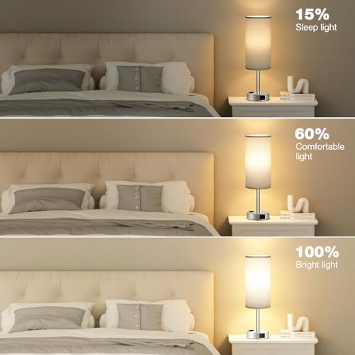 Fenmzee Grey Bedside Lamp for Bedroom, Dimmable Touch, USB A+C, AC Outlet - Image 5