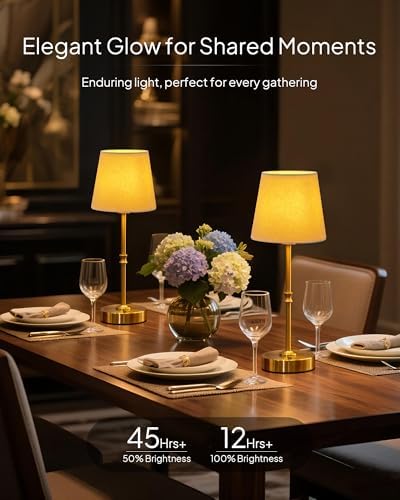 EppieBasic Cordless Table Lamp Rechargeable: Fast Charging & Long Lasting - 2700K Warm Light Small Vintage Gold Lamps - Dinning Living Room Bedroom - Beige Shade - Image 2