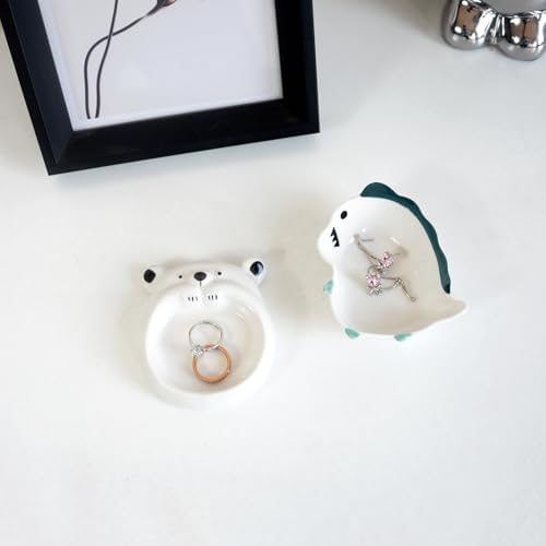 Cute Dinosaur Ring Dish Jewelry Tray for Teen Girls Gifts, Small Ceramic Trinket Dish Vanity Tray for Rings Earrings - Image 3