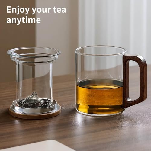 Unbreakable - Glass Tea Cup with Infuser and Lid, 950ML / 32oz Large Borosilicate Tea Mug with Wooden Handle and Lid, Heat Resistant Glass Tea Cup for Loose Leaf Tea, Home Office Use - Image 4