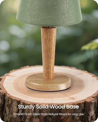 12" Wood Bedside Table Lamps Set of 2, Small Desk Lamps for Small Places, 3 Color Temperatures with Memory, Green Linen Shade & E26 Bulbs, for Bedroom Living Room Office MJ13TLP205 - Image 5