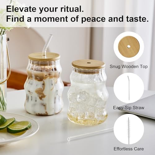 4 Pcs Ribbed Iced Coffee Glasses Cups with Straws 18 Oz - Image 4