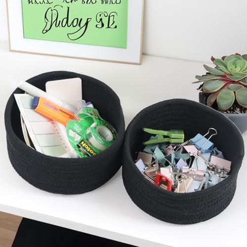 Small Woven Cotton Rope Baskets, Set of 3, Black - Image 7
