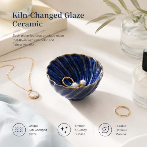 Blue Glazed Ceramic Ring Holder Jewelry Dish Tray Small Trinket Tray - Image 6