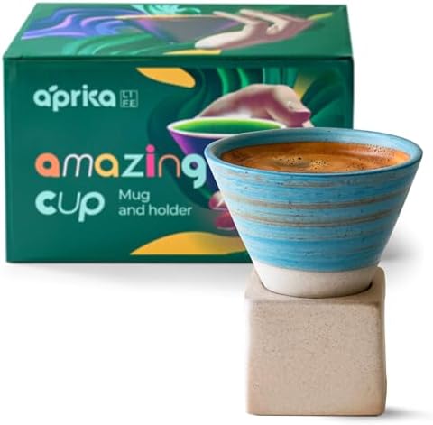 aprikalife Japanese Pottery Coffee Mug with Base 200ml - Ceramic Handmade Triangle Cone Funnel Shaped Retro Tea Cup - Dishwasher & Microwave Safe Coffee Cup for Tea, Cocoa, Espresso & Latte (Blue) by AprikaLife