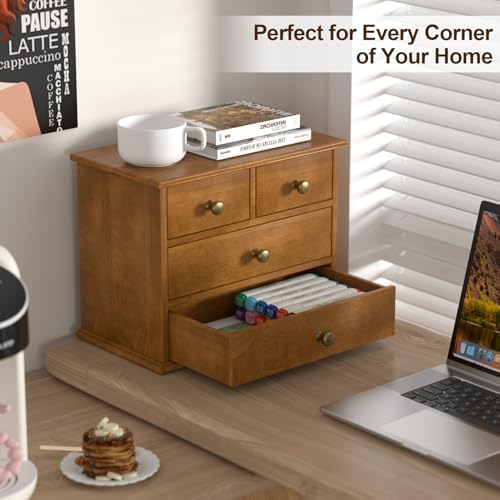 Oak Desk Organizer with Drawers, Durable Wooden Desktop Storage Box - Image 4