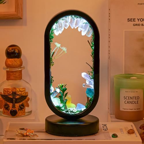 Runyangshi Natural Crystal Night Light LED Bedroom Living Room Night Lamp Oval Quartz Lamp USB Power Bionic Botanical Forest Style Tri-Color Adjustable Ambient Lighting Home Decoration Christmas Gift by Runyangshi