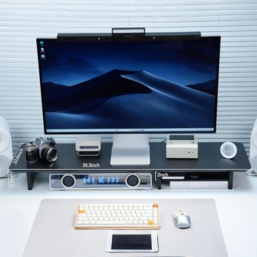 Bamboo Dual Monitor Stand Riser, 2-Tier Desk Shelf with Storage - Image 5