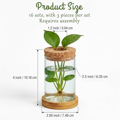 16 Pcs Propagation Vases with Bamboo Stand and Hole Lid, Glass Plant Propagation for Plants Water Hydroponic Desktop Office Home Vase Decoration(Classic Style) - Image 4