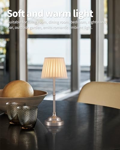 KDG Nickel Cordless LED Table Lamps Set of 2, Green Fabric Shade Desk Lamps - Image 3