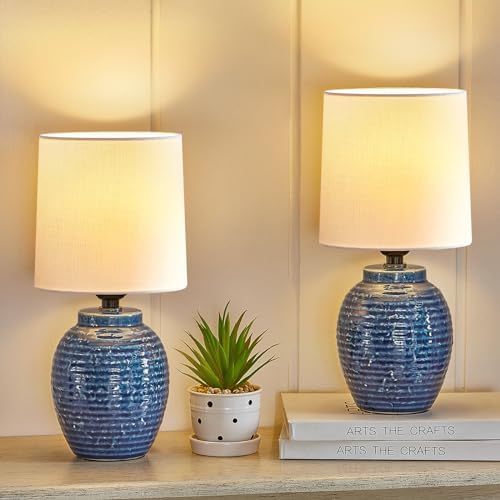 EJIAXIN Table Lamps Set of 2-13.75" Small Bedside Lamps - Classic Farmhouse Ceramic Table Lamp for Bedroom, Living Room, Nightstand, Office, Side Desk Lamp, End Table by WelcometoEJIAXIN