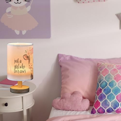 Fustylead Cow Lover Girl Quoted Floral Cows Bedside Table Lamps with USB Port for Bedroom LampSmall Nightstand Lamp Sturdy Linen Shade Wooden Base Decorative Lamps for Nursery Kids Reading Dorm Home - Image 5