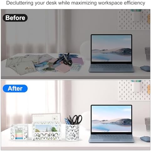 EasyPAG Desk Organizers and Accessories 3 Pieces Office Organizer Set - Pen Holder for Desk, Mail Sorter Countertop and Sticky Note Holder, White - Image 7