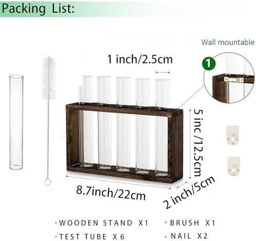 Propagation Station, Plants Terrarium, Plants Lover Gifts for Women,Plant Cutting Holder Home décor,Gifts for Women,House Warming New Home-5 Tubes-Brown - Image 3