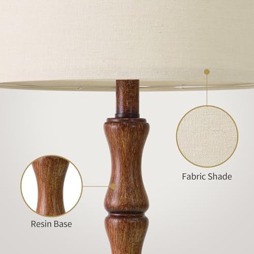 BOBOMOMO 25" Rustic Table Lamps Set of 2, Farmhouse Nightstand Lamps with Wood Grain Resin Base & Linen Shade, Standard Table Lamps for Bedroom, Living Room, End Table & House Décor - Image 4