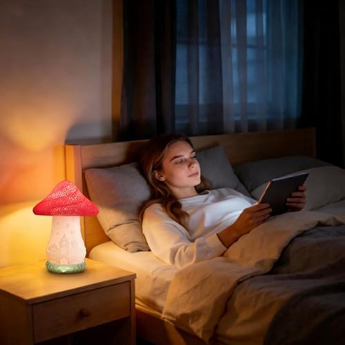 Cordless Mushroom Lamp - Rechargeable Touch Lamp for Nightstand, 3 Color Temperature Bedside Lamp with Rotating Castle Shade, Battery Operated Small Lamp for Bedroom, Nursery, Kids Room - Image 3