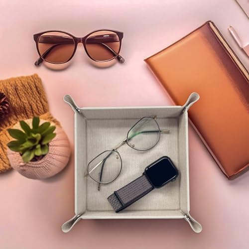 UnionBasic Small Valet Tray, Jewelry Tray for Rings Watches Earrings, Entryway Catchall Caddy for Coins Keys Change, Nightstand Bedside Valet Holder, Trays for Electronic Gadgets, Beige - Image 7