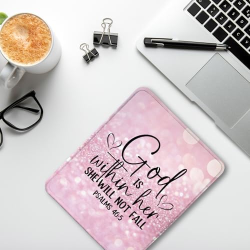 Pink Glitter Christian Mouse Pad, God is Within Her She Will Not Fall Bible Verse Mouse Pads for Wireless Mouse Computers Laptop Desk Accessories, Christian Gifts for Women, 9.5x7.9 Inch - Image 4