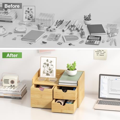 Bamboo Desk Organizer with Drawers, Desktop Storage for Office Supplies - Image 6