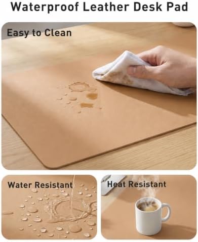 Aothia Faux Leather Desk Mat Mouse Pad, 63" x 24", Khaki - Image 6