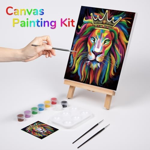 Paint and Sip Kit for Adults, Pre Drawn Canvas to Paint Art Party Supplies Painting Set for Beginner Gift Favor, 1 Easel, 8 Acrylic Colors,3 Brushes,1 Pallet (Lion King, 8x10 in) - Image 2