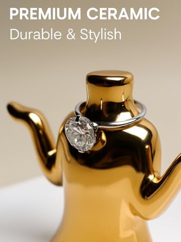 Gold Jewelry Holder with Tray, Ceramic Ring Dish, Earring Stand - Image 3