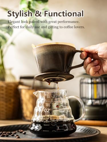 Gomakren Pour Over Coffee Maker 3 Hole Cone Brewer, Ceramic Coffee Dripper - Image 4