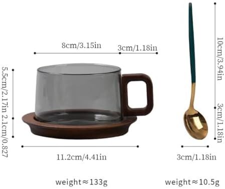 Clear Glass Coffee Cup with Wooden Handle and Base, 260ml Heat Resistant Tea Mug Set with Spoon, Elegant Latte Espresso Drinkware for Home Kitchen Office - Image 2