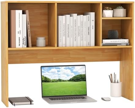 Giantex Desktop Bookshelf, Countertop Storage Hutch with 4 Shelves for Computer Desk, Dressing Tabletop Display Rack, Multipurpose Desk Hutch Storage Organizer for Home Office Dorm (Burlywood) by Giantex