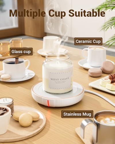 HouseGem Large Candle Warmer Plate - Coffee Cup Mug Warmer for Desk, Candle Melter, Electric Mug Heater for Beverages, Milk & Tea, Coffee Accessories Ideal Gifts Keep Cup Warm (White) - Image 4