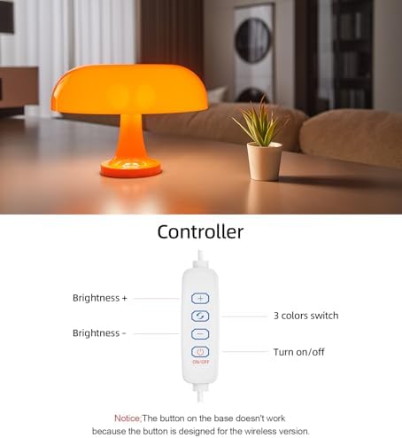 Orange Bedside Lamp for Bedroom Nightstand, Retro Mushroom Table Lamp with 3 Lighting Color and 10 Brightness Level, Desk Lamp for Reading Room/Office/Dorm(W11'' x H7.67'', USB Powered) - Image 4