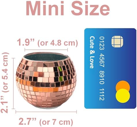 Mini Disco Ball Planter (Rose Gold Color) Mini Vase Indoor Planter for Eucalyptus Plant for Shower Housewarming Gift Ideas Cute Desk Accessories Aesthetic Decor Rose Gold - Image 2