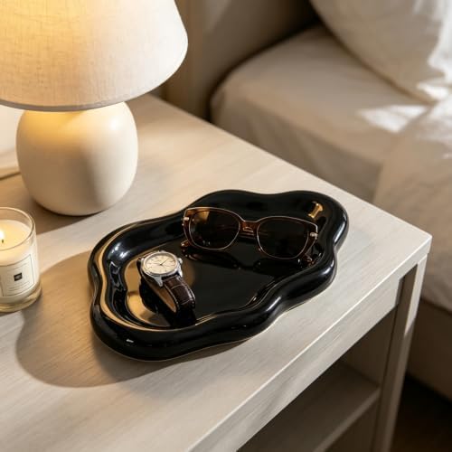 Ceramic Jewellery Dish Trinket Dish Jewelry Tray Cloud Shape Tray Perfume Tray Rings/Earrings/Bracelets/Watch/Keys Tray for Valentine's Day//Mother's Day/Birthday Gift (Black) - Image 6