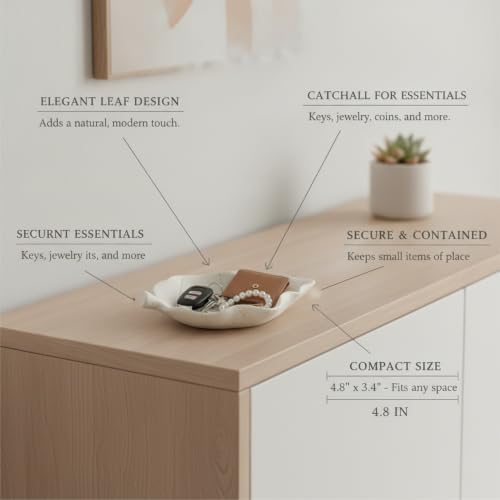 Ceramic Catchall Tray for Keys and Jewelry, Compact Leaf Shaped Organizer for Entryway Console Table or Nightstand (1 PC) - Image 5