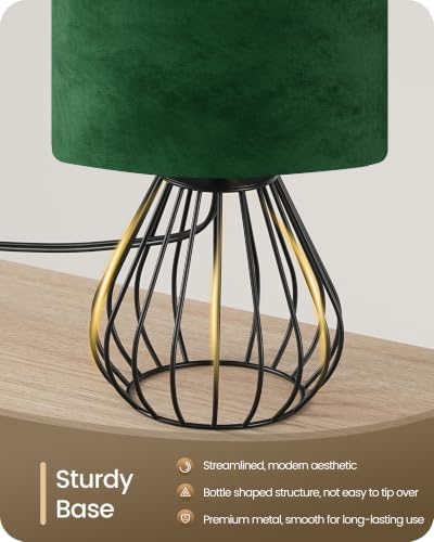 Black and Green Table Lamp, 12.6" Small Bedside Lamp with Bulb - Image 3