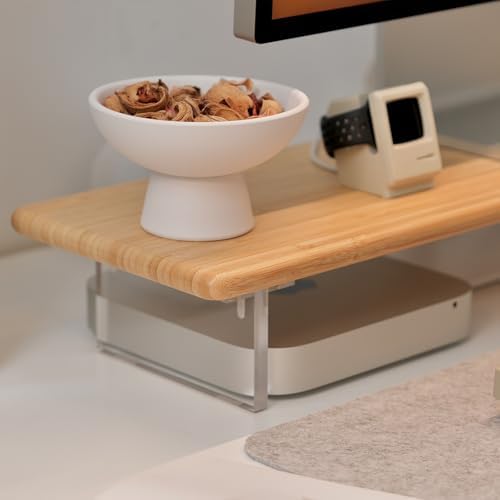 Bamboo Monitor Stand Riser, Natural Desk Shelf with Acrylic Legs - Image 2