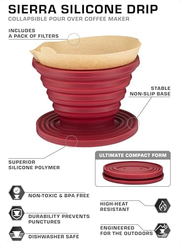 COLETTI Sierra Camping Pour Over Coffee Dripper — Collapsible Pour Over Coffee Dripper — Includes Pack of Paper Filters [Red, Pack of 2] - Image 3